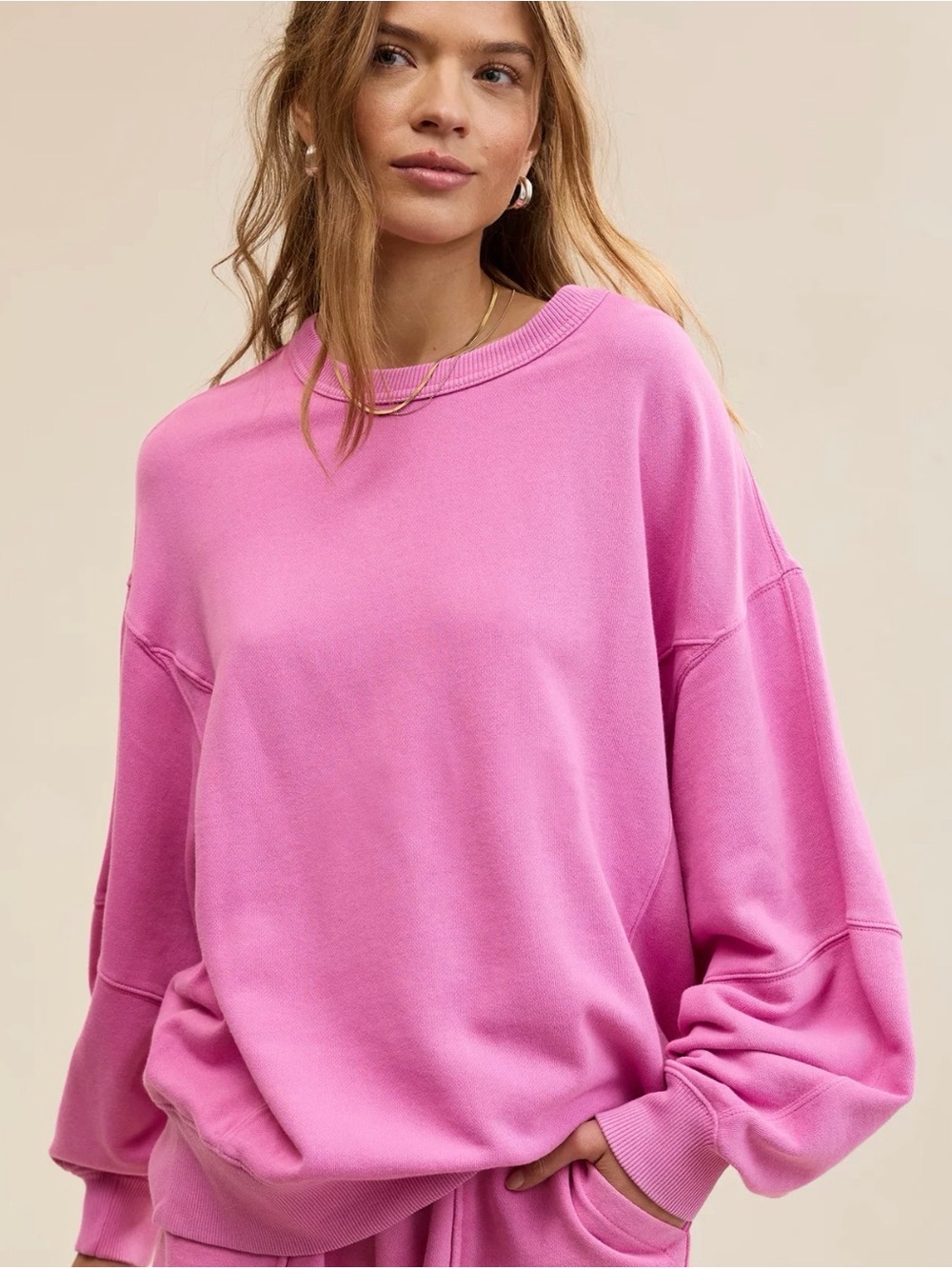 Aerie Go To Sweatshirt, Hot Fuchsia, size Medium - Picture 1 of 5